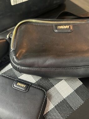 DKNY Black Leather belt Bag with Gold Hardware and attached coin purse